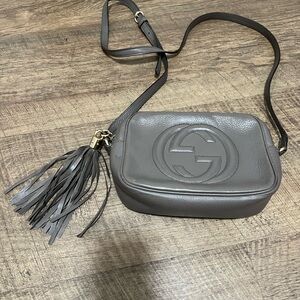 Gucci Soho Gray/Beige Color Leather Crossbody Bag -FLAWS (See Photos)